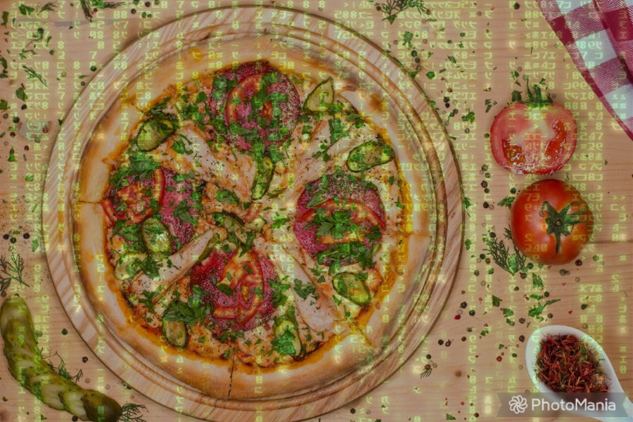 pizza overlaid with code