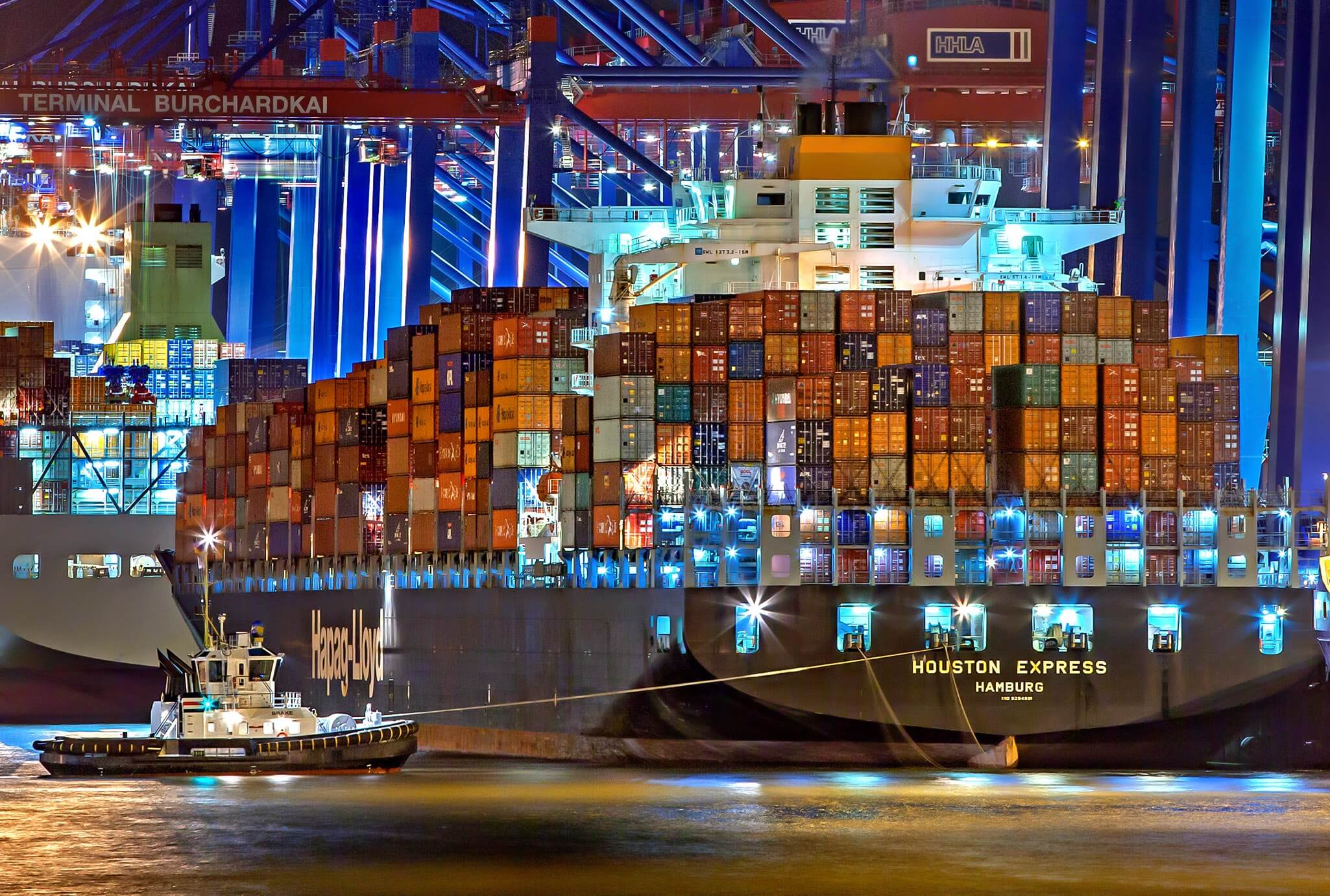 shipping containers on a ship in the harbour