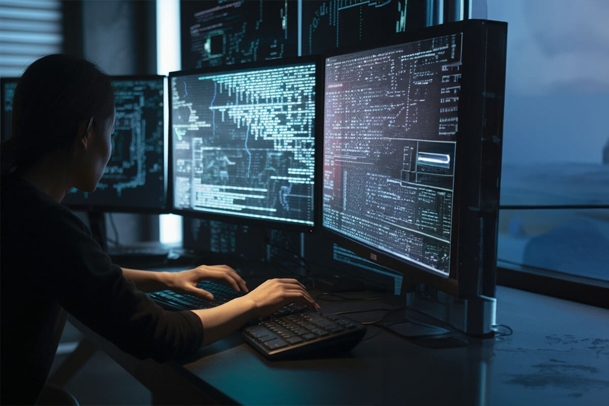 woman coding at a computer