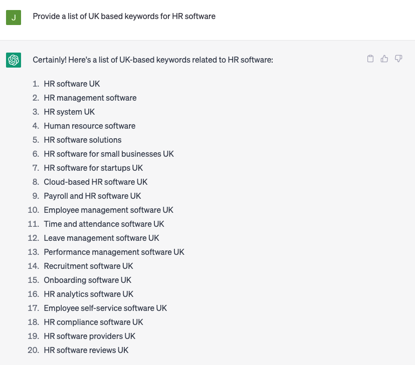 chat-gpt query for hr software