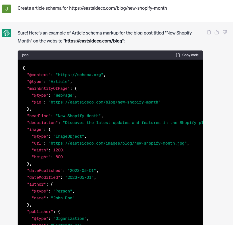 chat-gpt creating schema