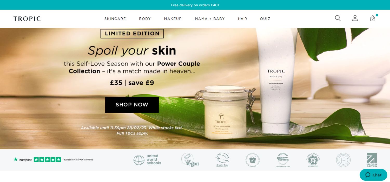 tropic skincare homepage