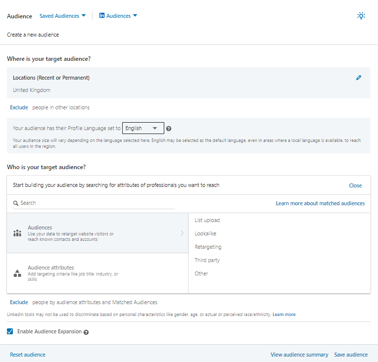 audiences on linkedin campaign manager