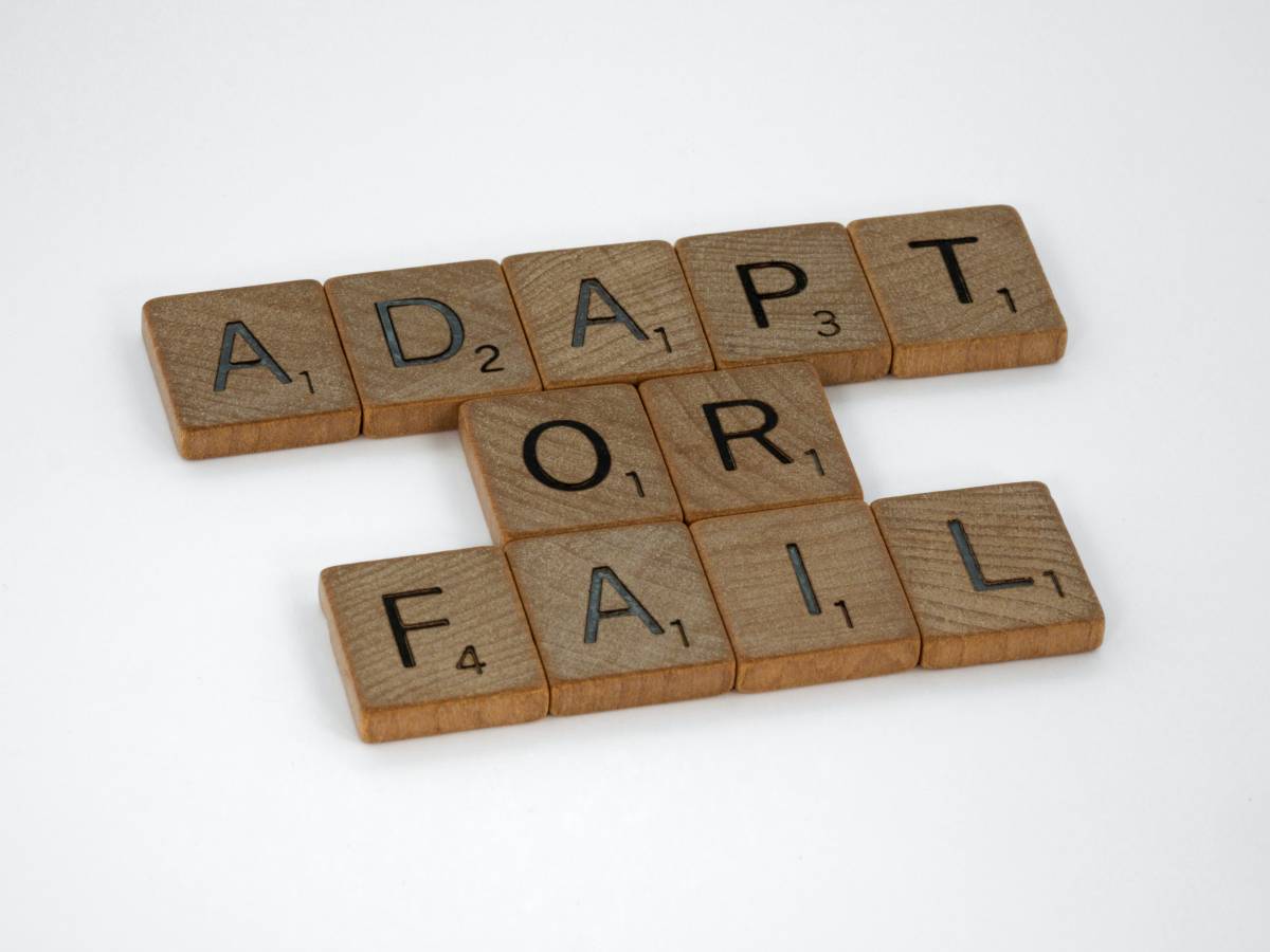 scrabble pieces showing the words adapt or fail