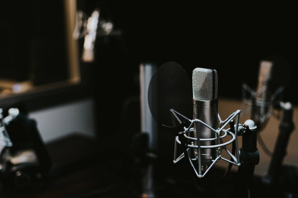 a microphone in an atmospheric and moody room