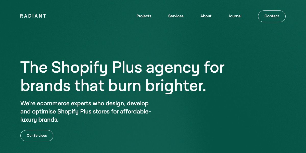 Radiant website homepage