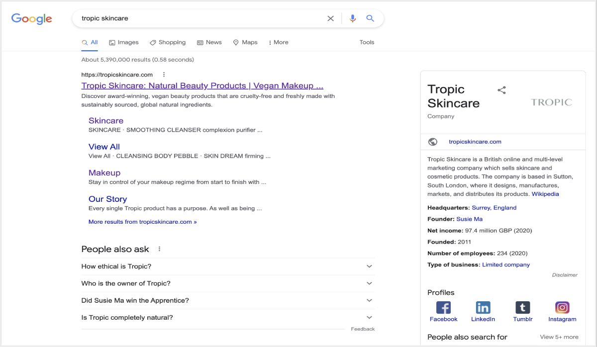 links as they appear on a google search results page