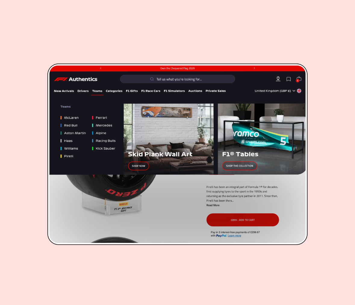 F1 Authentics Shopify store product page