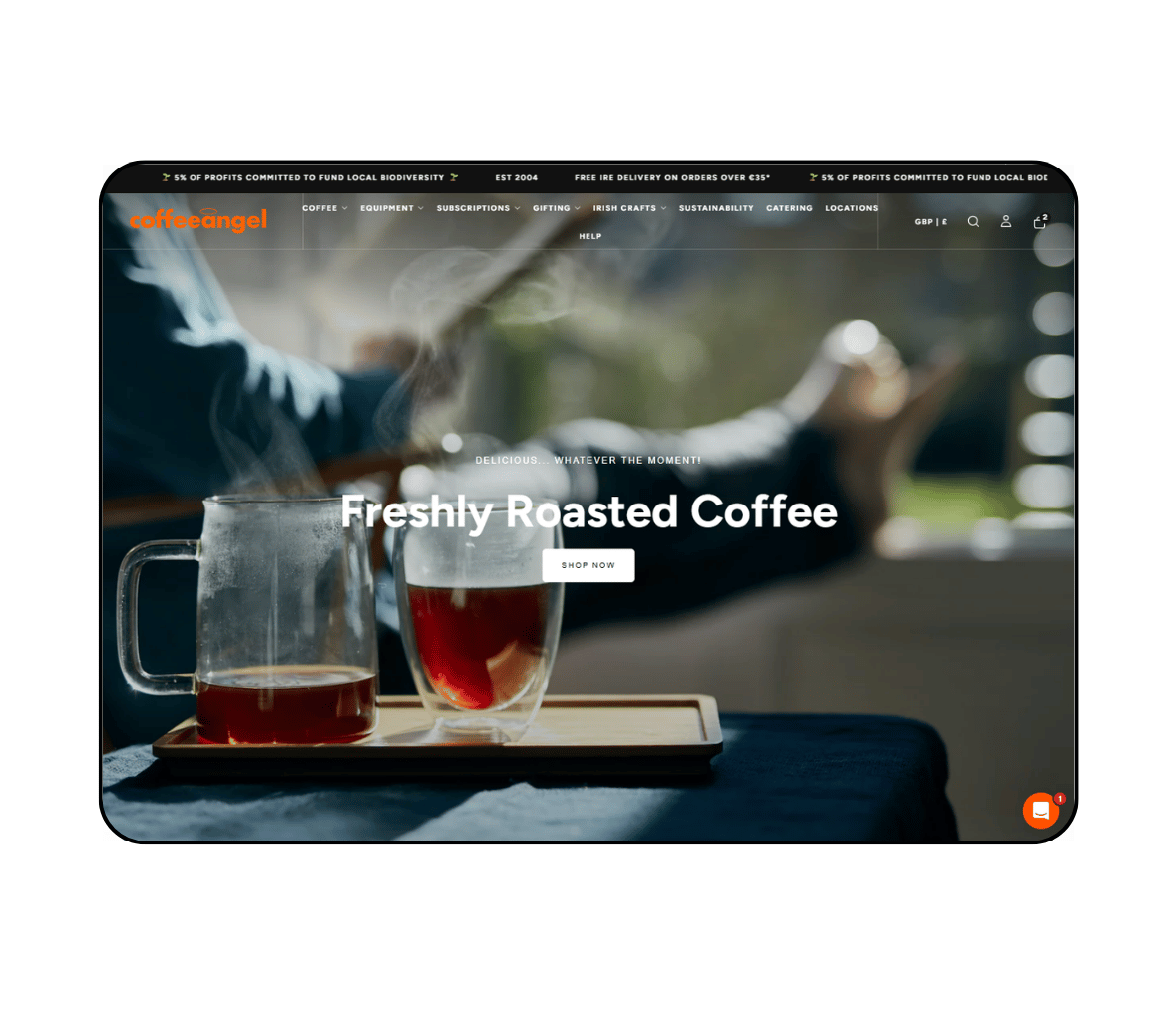 Coffee Angel Shopify store products on desktop