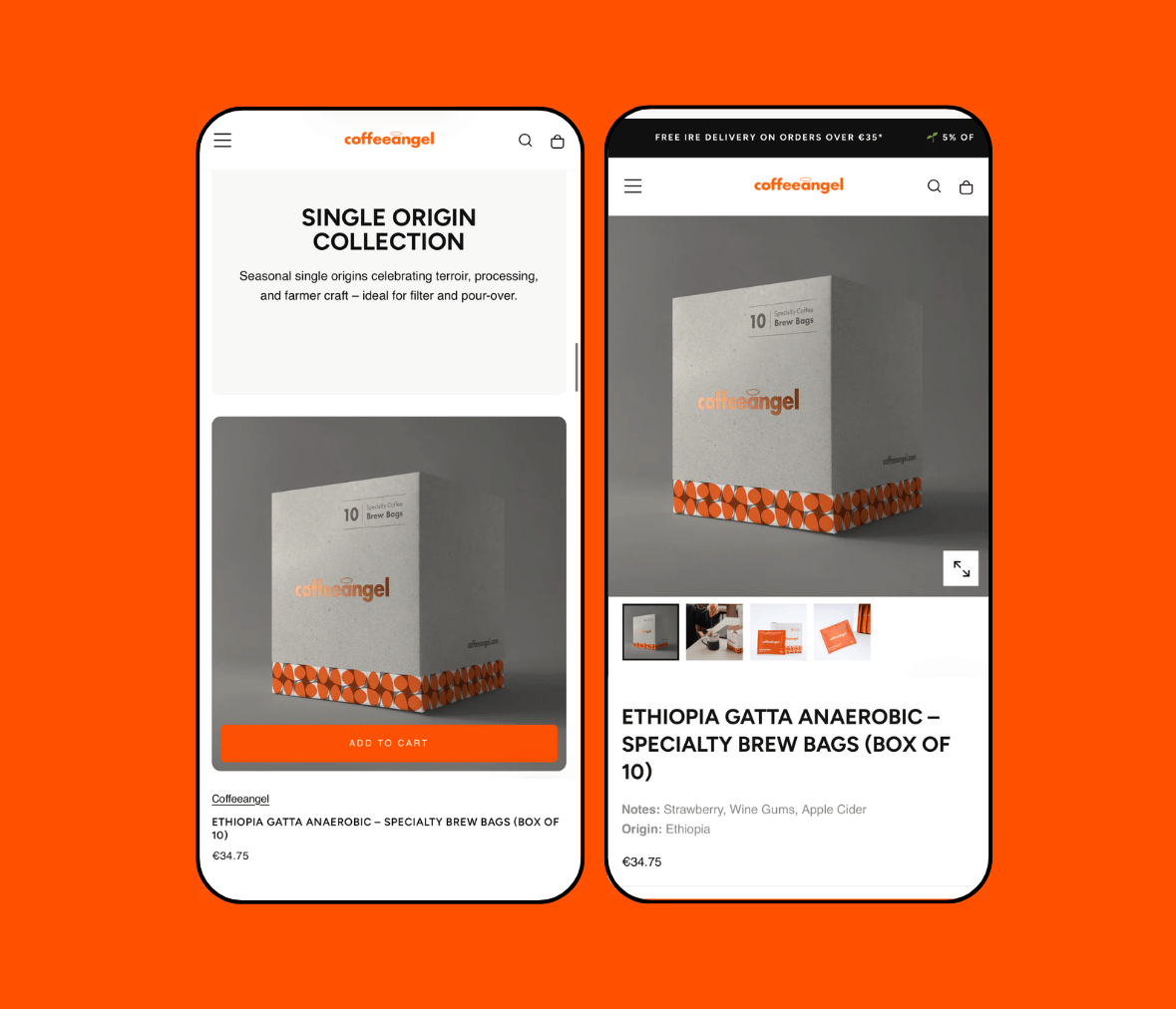 Coffee Angel Shopify store product page on mobile