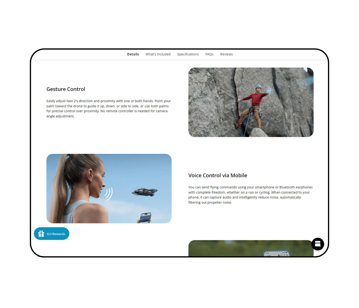 DJI store Product features on desktop