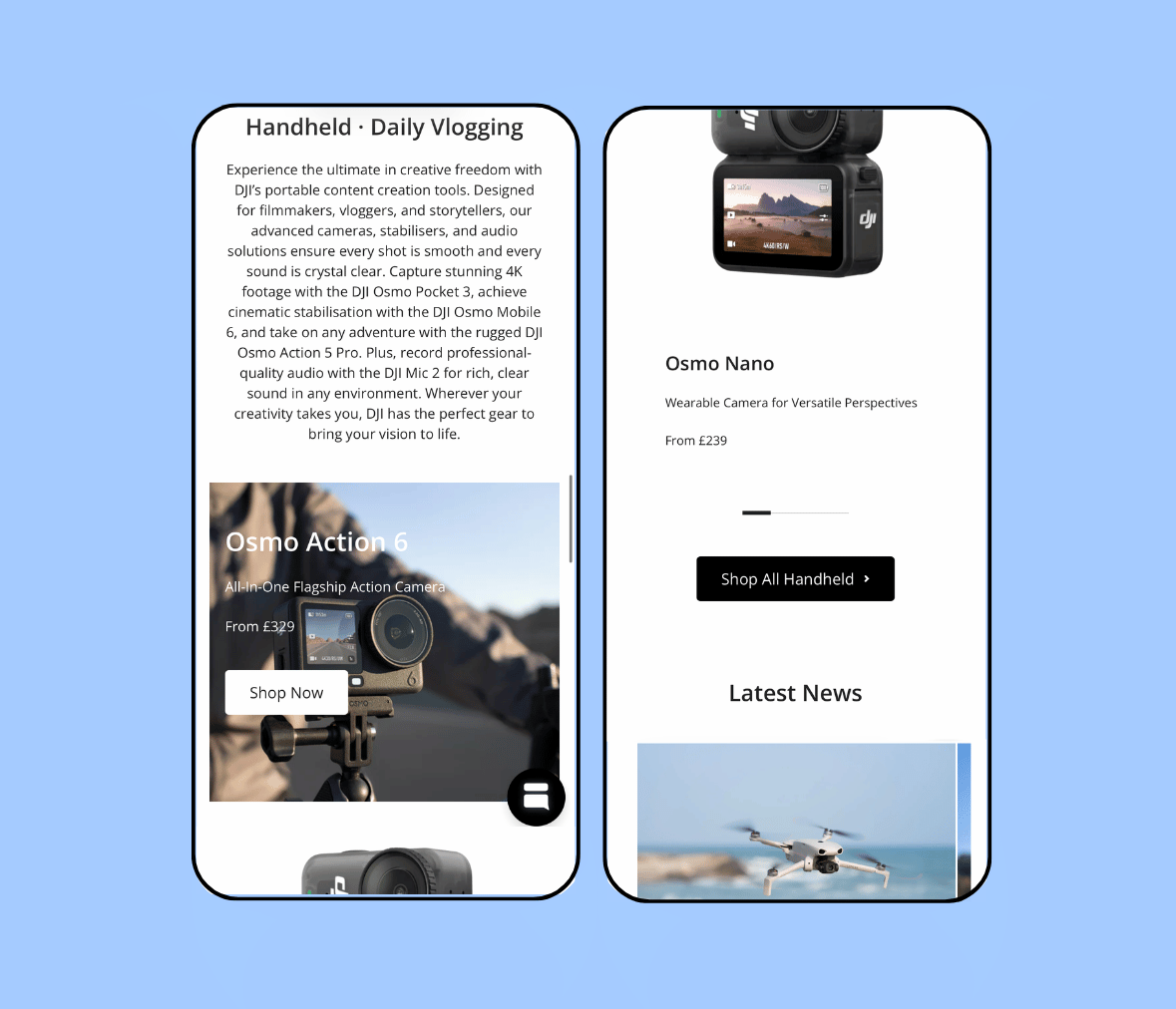 DJI product features on mobile