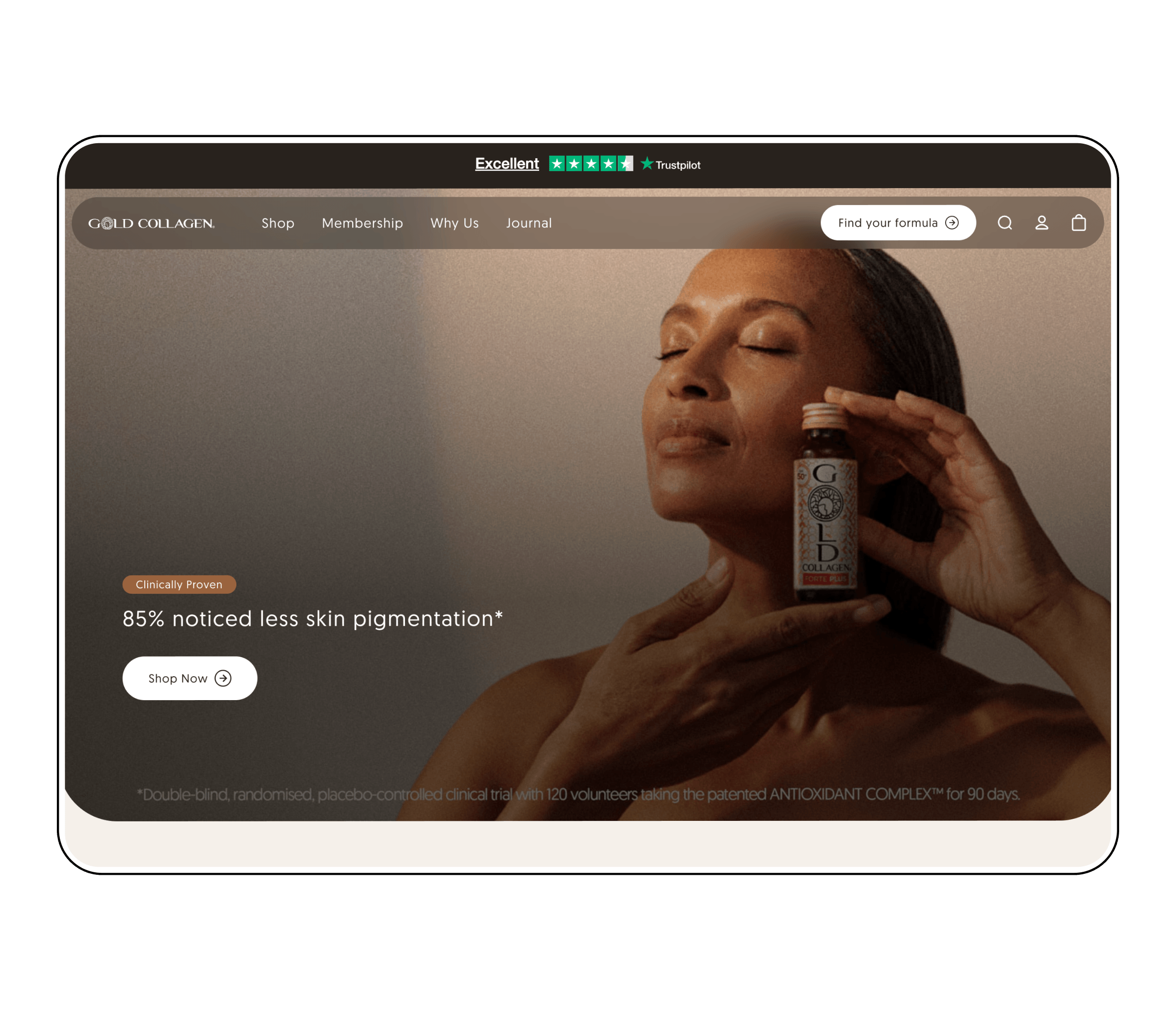 Gold Collagen Shopify home page on desktop