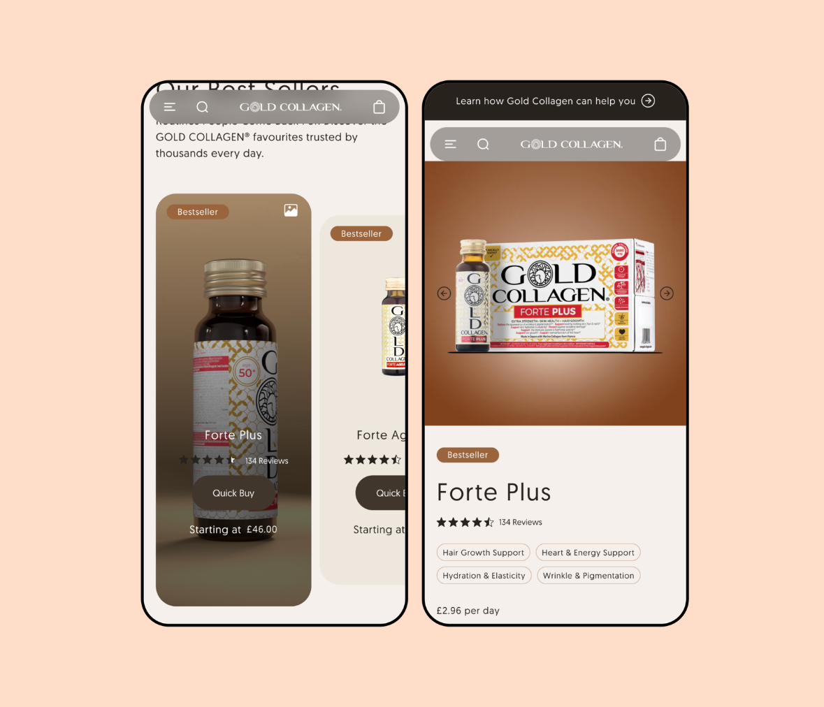 Gold Collagen Shopify store product page on mobile