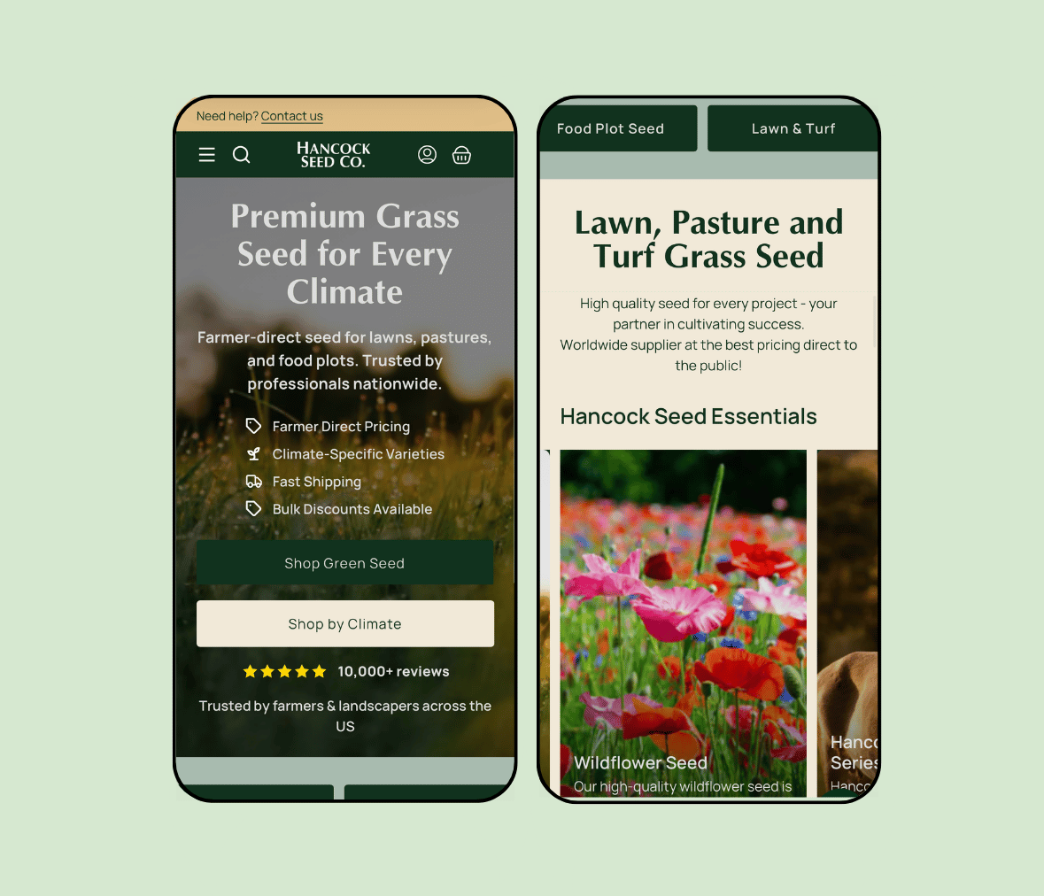 Hancock Seed homepage on mobile