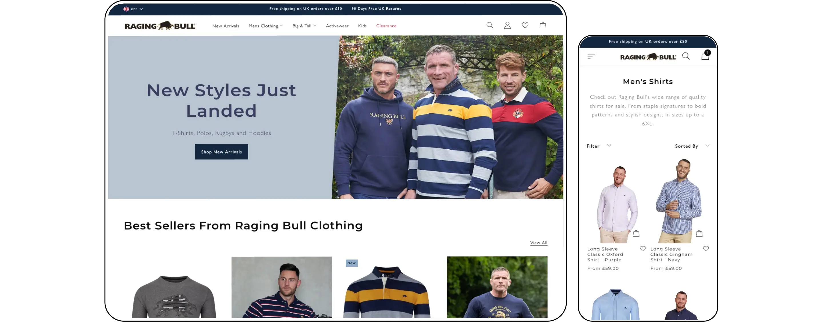 Raging Bull Shopify Website on Desktop and Mobile