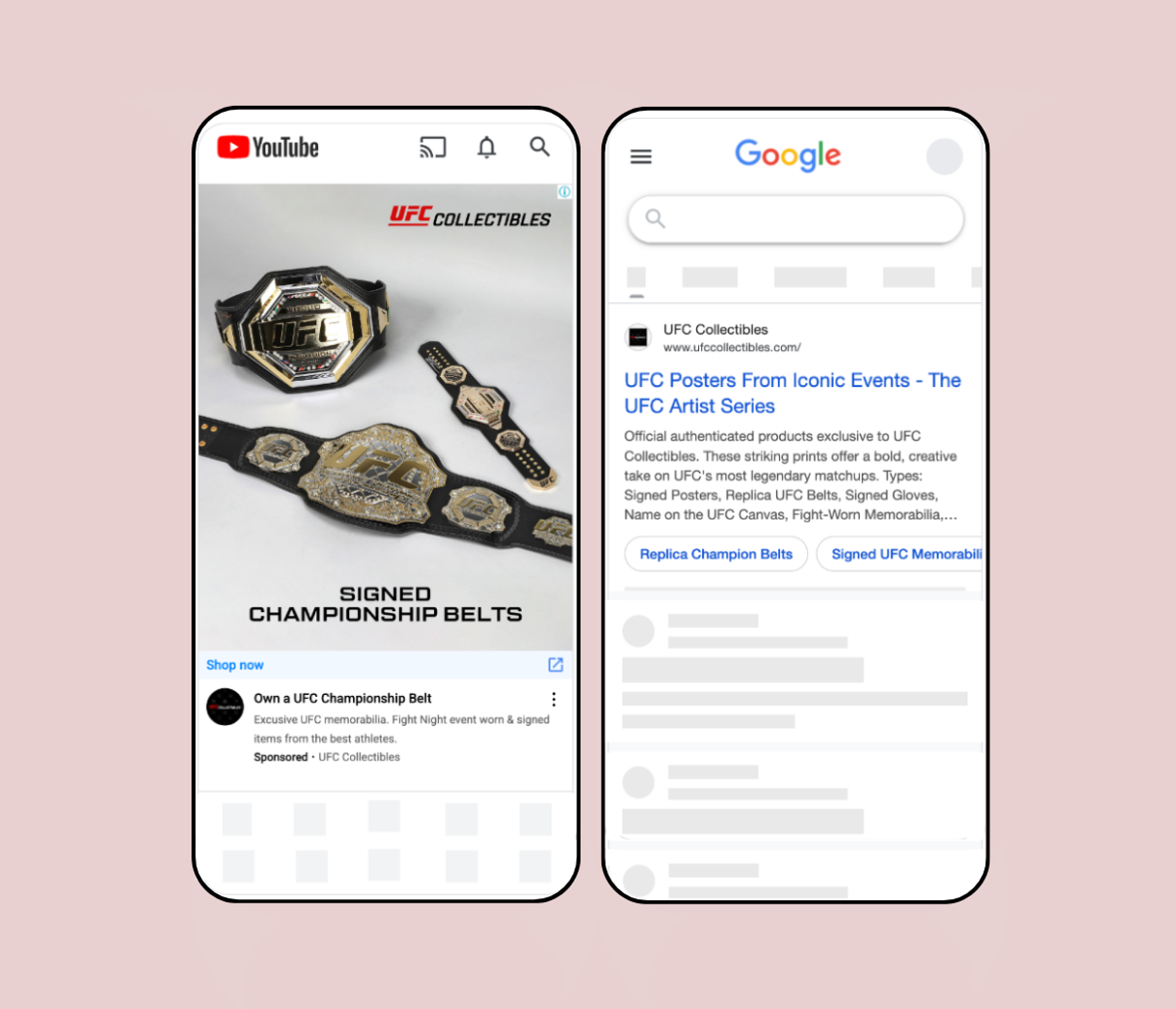 UFC Collectibles paid search ads on mobile
