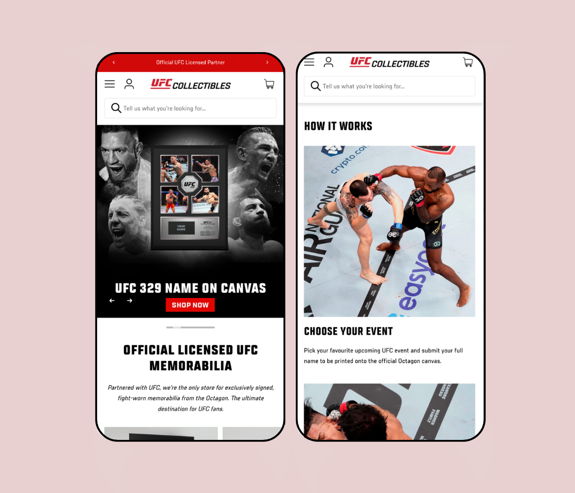 UFC Collectibles store on mobile